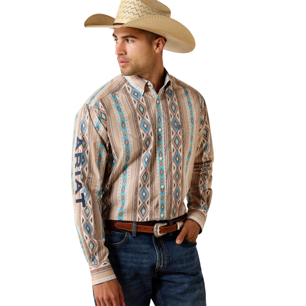 Ariat Mens Team Shirt | Westlee Classsic Fit | Khaki / Turquoise