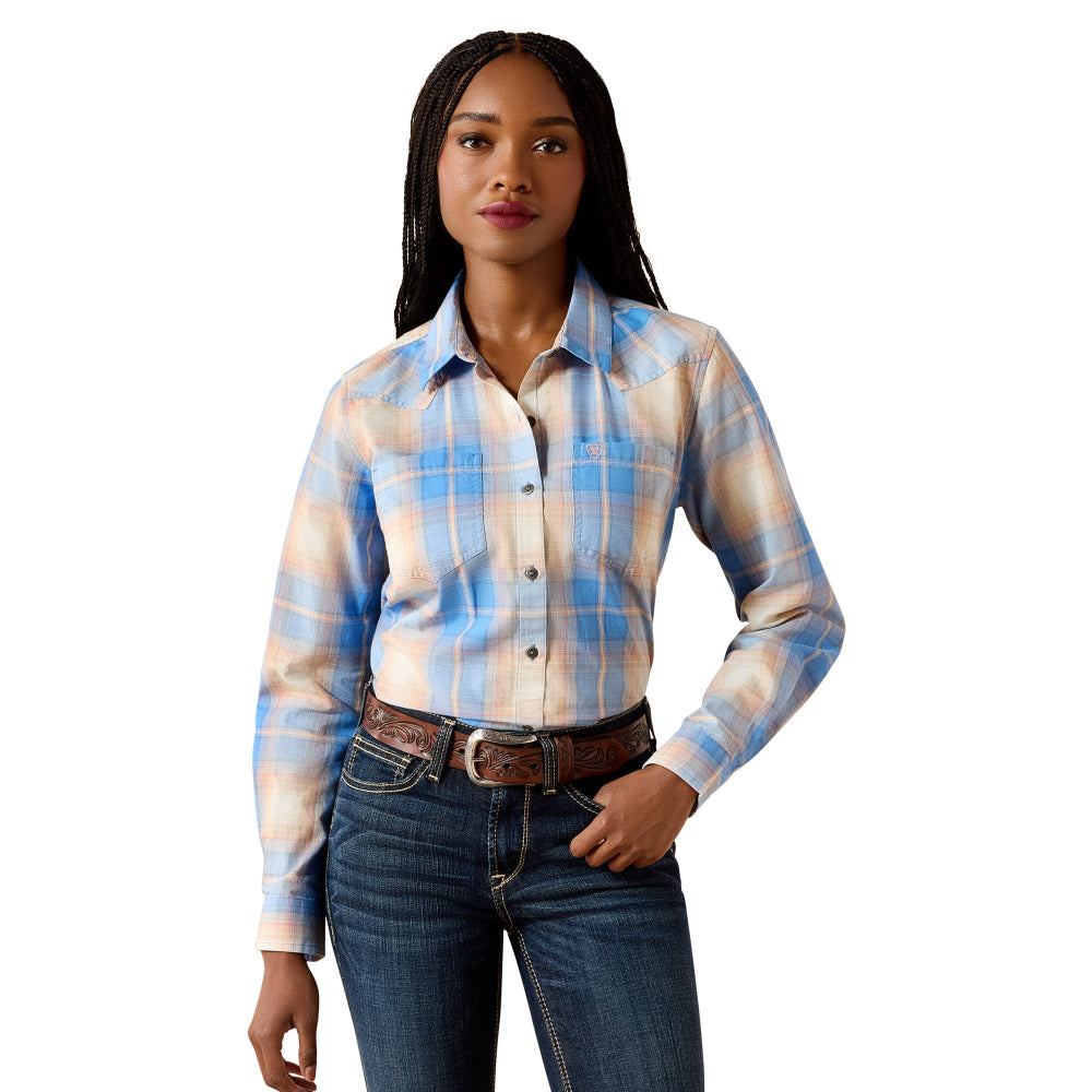 Ariat Womens Shirt | Billie Jean | Ashleigh Blue / Shell Pink Plaid