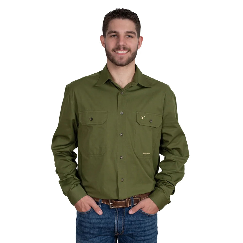 Just Country Mens Evan Shirt | Full Button | Olive