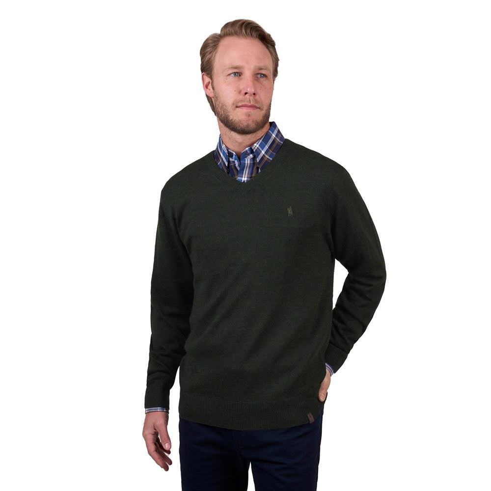 Thomas Cook Mens V Neck Jumper | Matt | Olive Marle