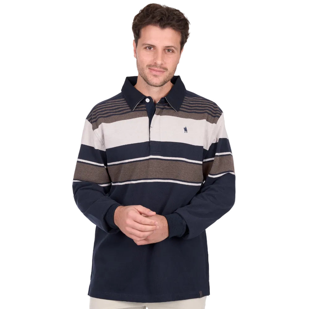 Thomas Cook Mens Rugby | Bryan Stripe | Navy / Dark Tan