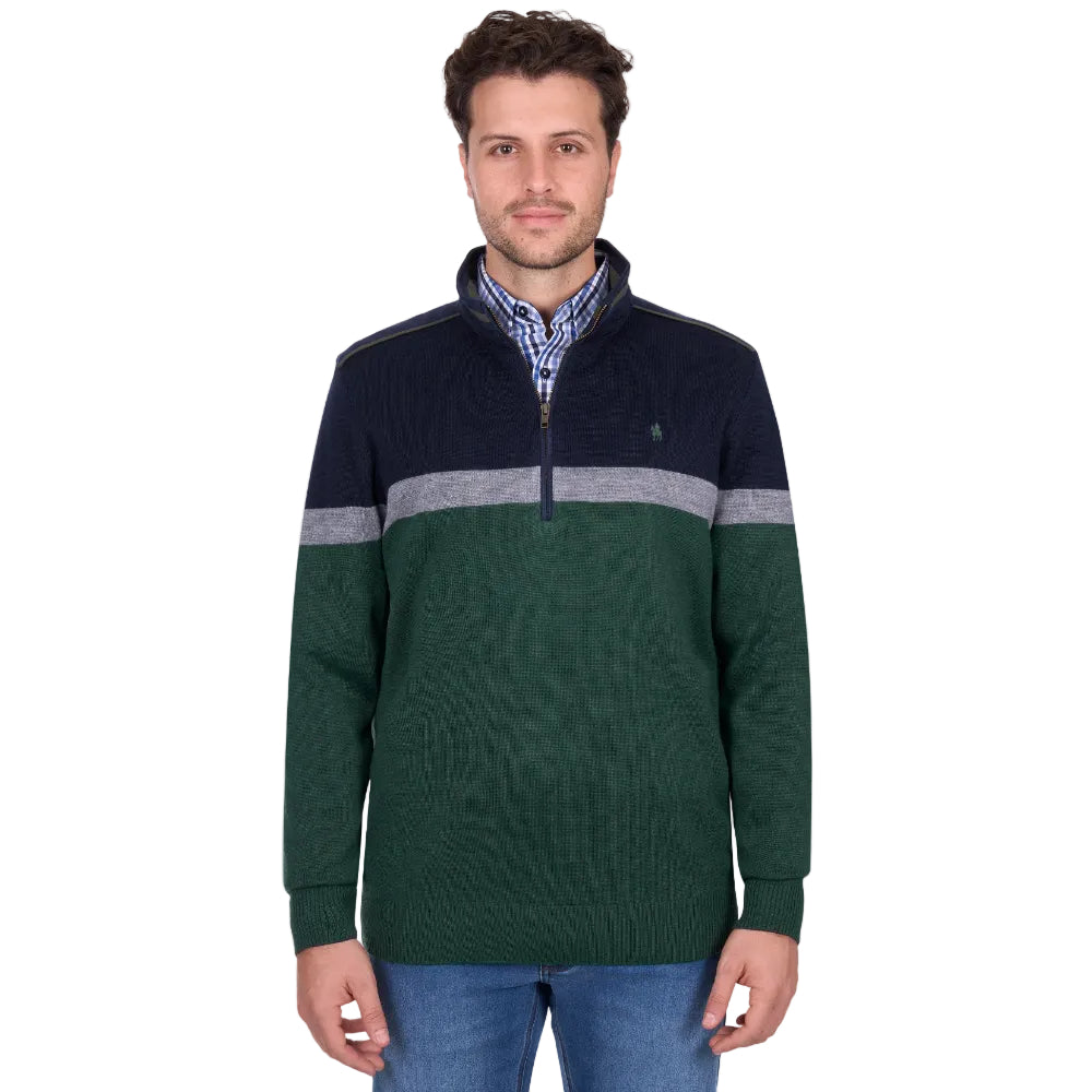 Thomas Cook Mens Jumper | Troy 1/4 Zip | Navy / Green Marle
