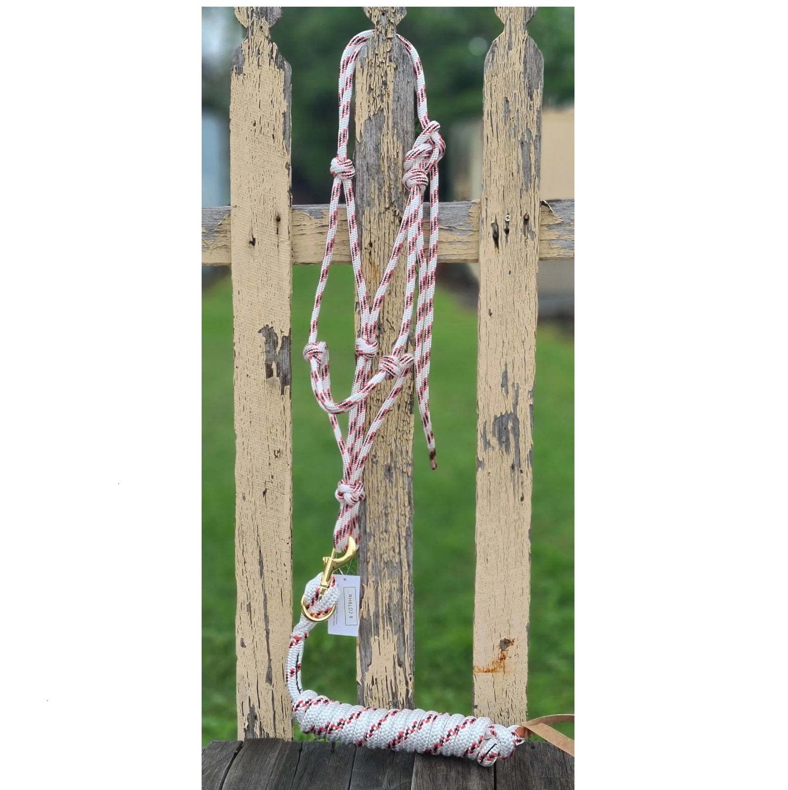 Toprail Equine Rope Halter With Lead | Marine Rope | White / Red