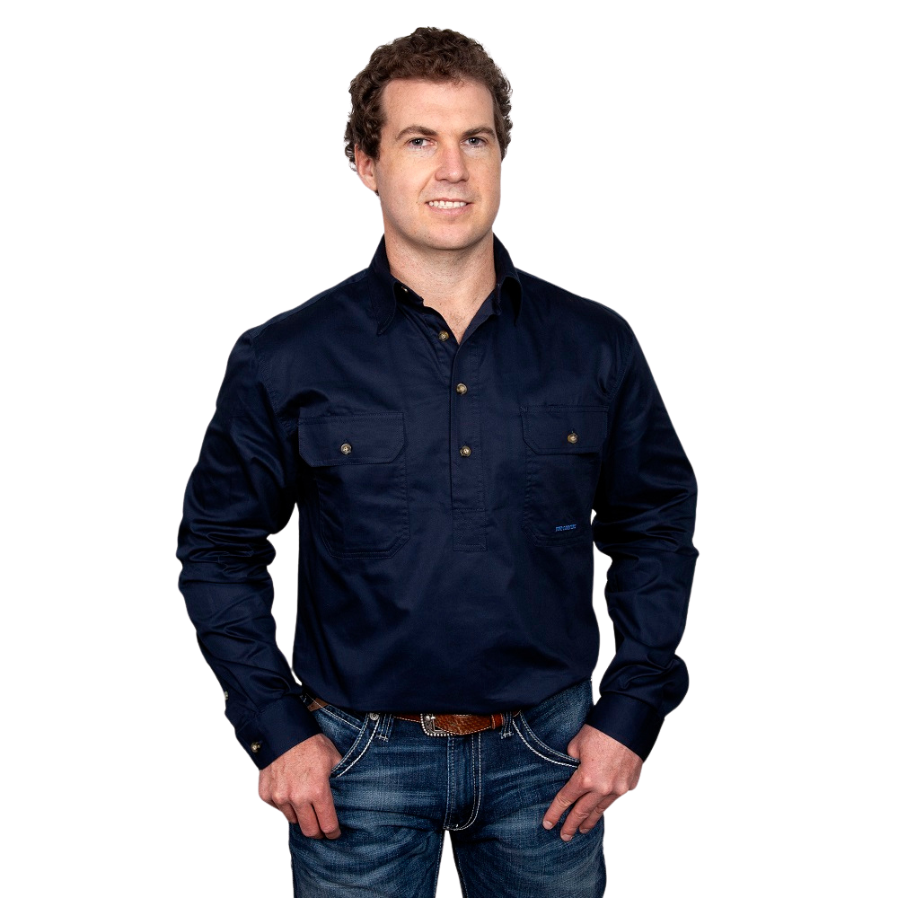 Just Country Mens Cameron Shirt | Half Button | Navy