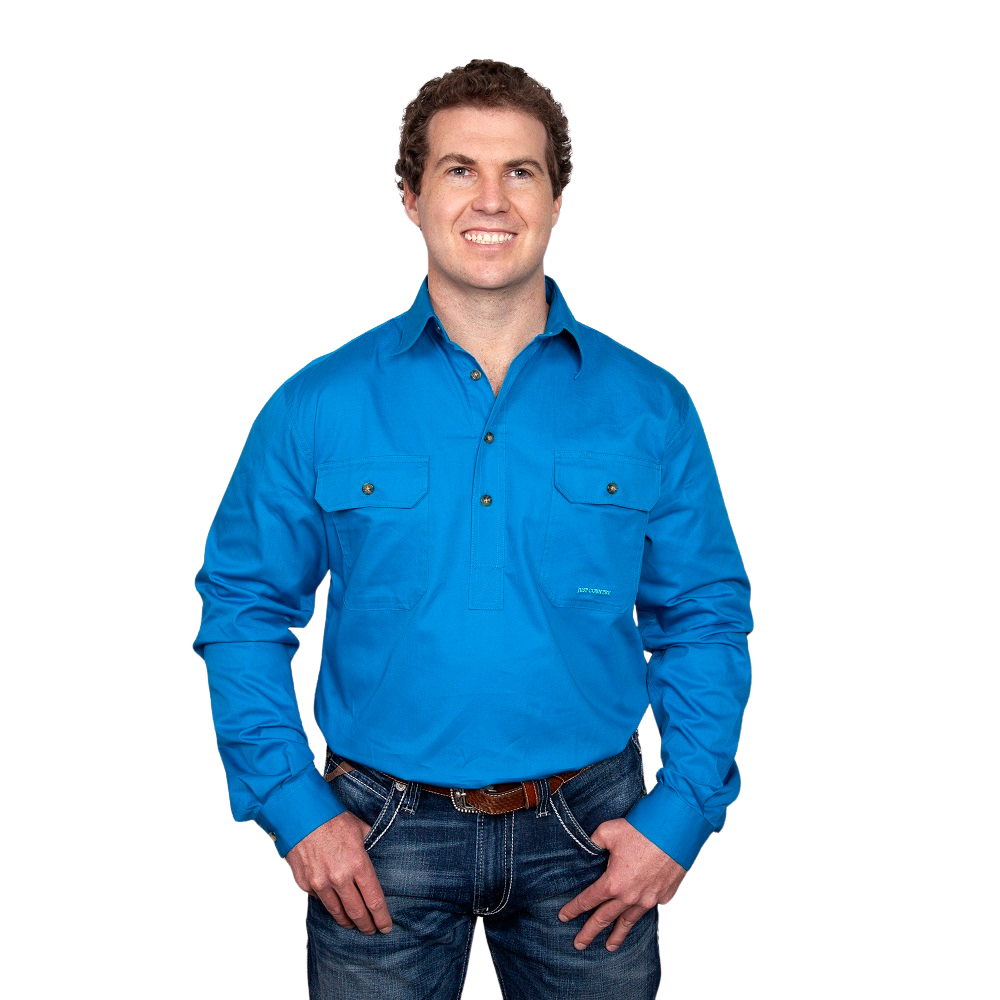 Just Country Mens Cameron Shirt | Half Button | Blue Jewel