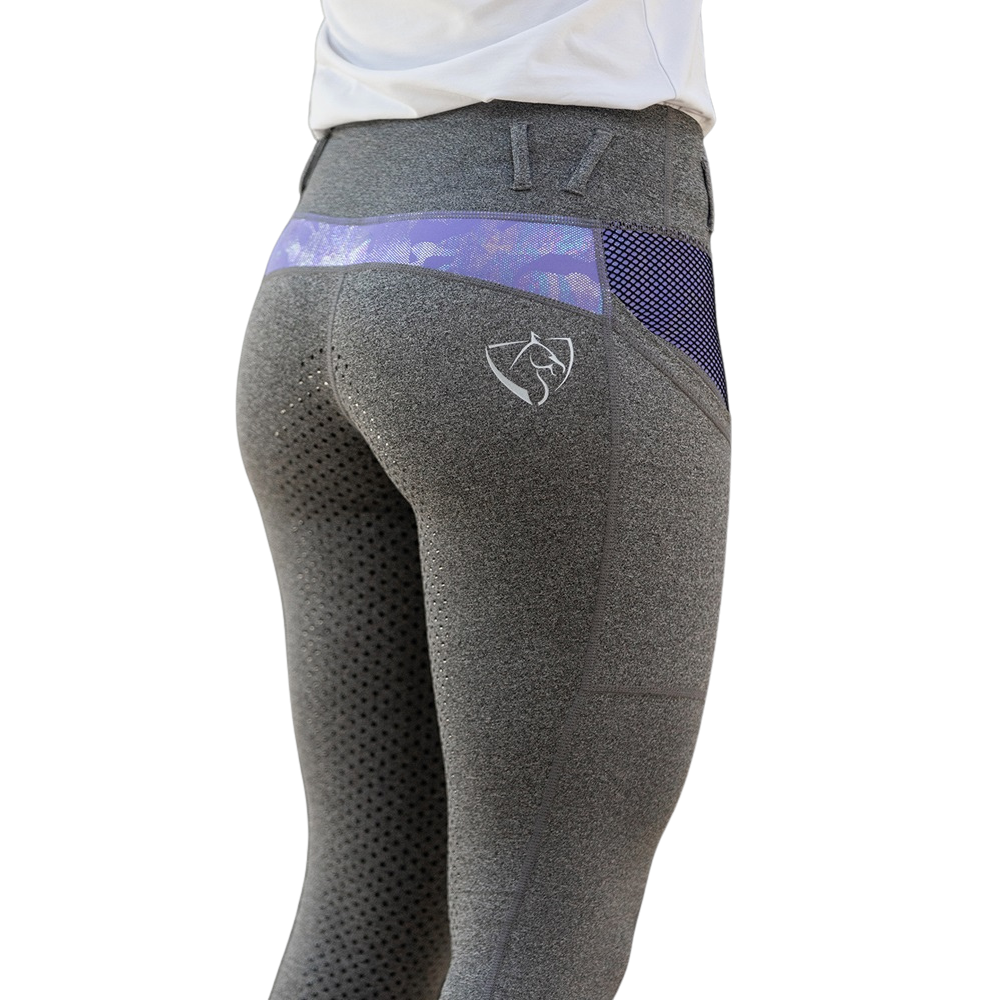 Bare Equestrian Youth Performance Tights | Grey / Lilac Camo