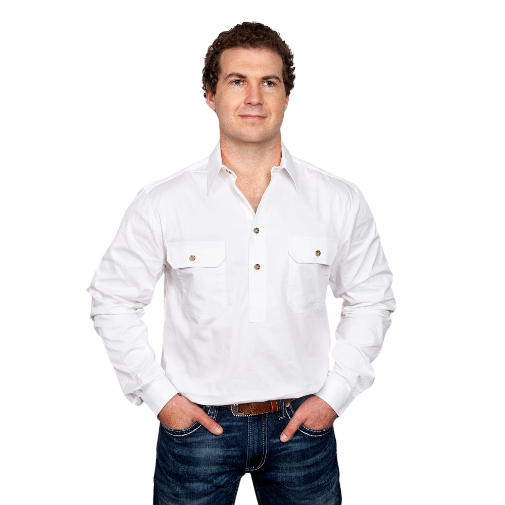 Just Country Mens Cameron Shirt | Half Button | White