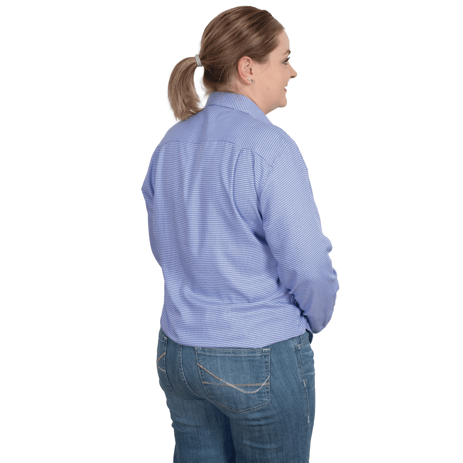 Just Country Womens Brooke Workshirt | Full Button Bamboo Blend | Blue Houndstooth