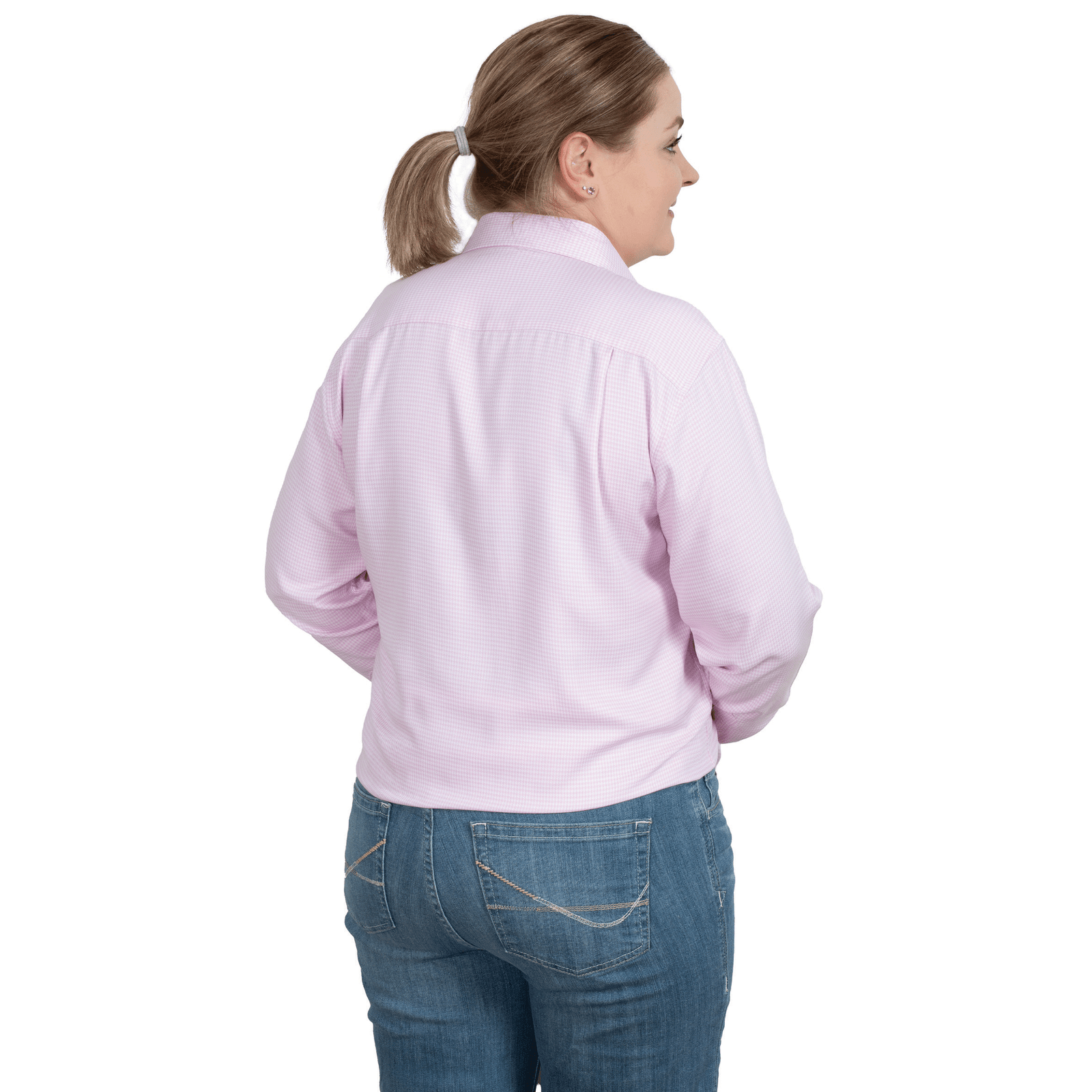 Just Country Brooke Womens Workshirt | Full Button Bamboo Blend | Pink Houndstooth