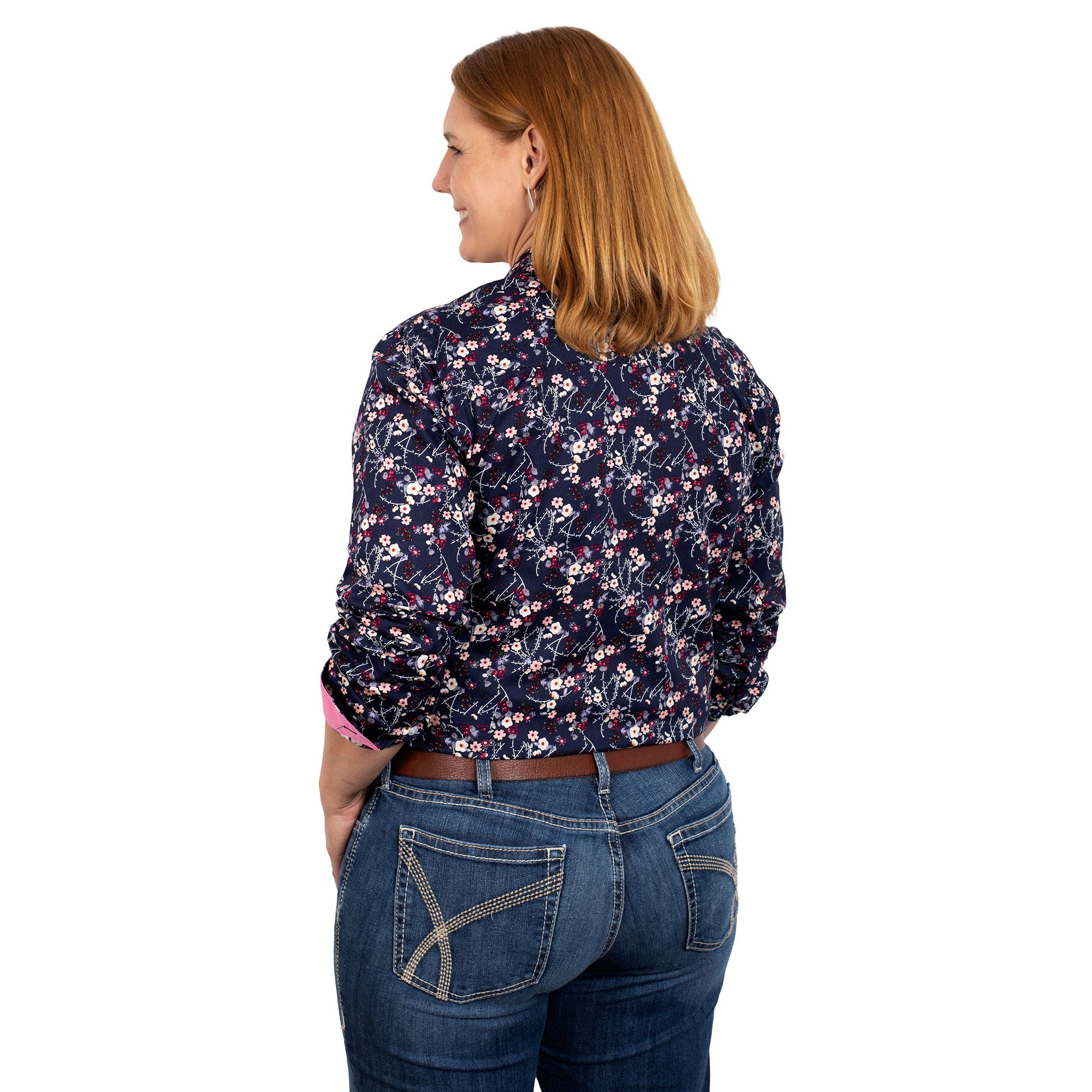 Just Country Women's Workshirt, Abbey full Button, Navy Wax Flowers