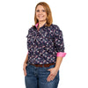 Just Country Women&#39;s Workshirt, Abbey full Button, Navy Wax Flowers