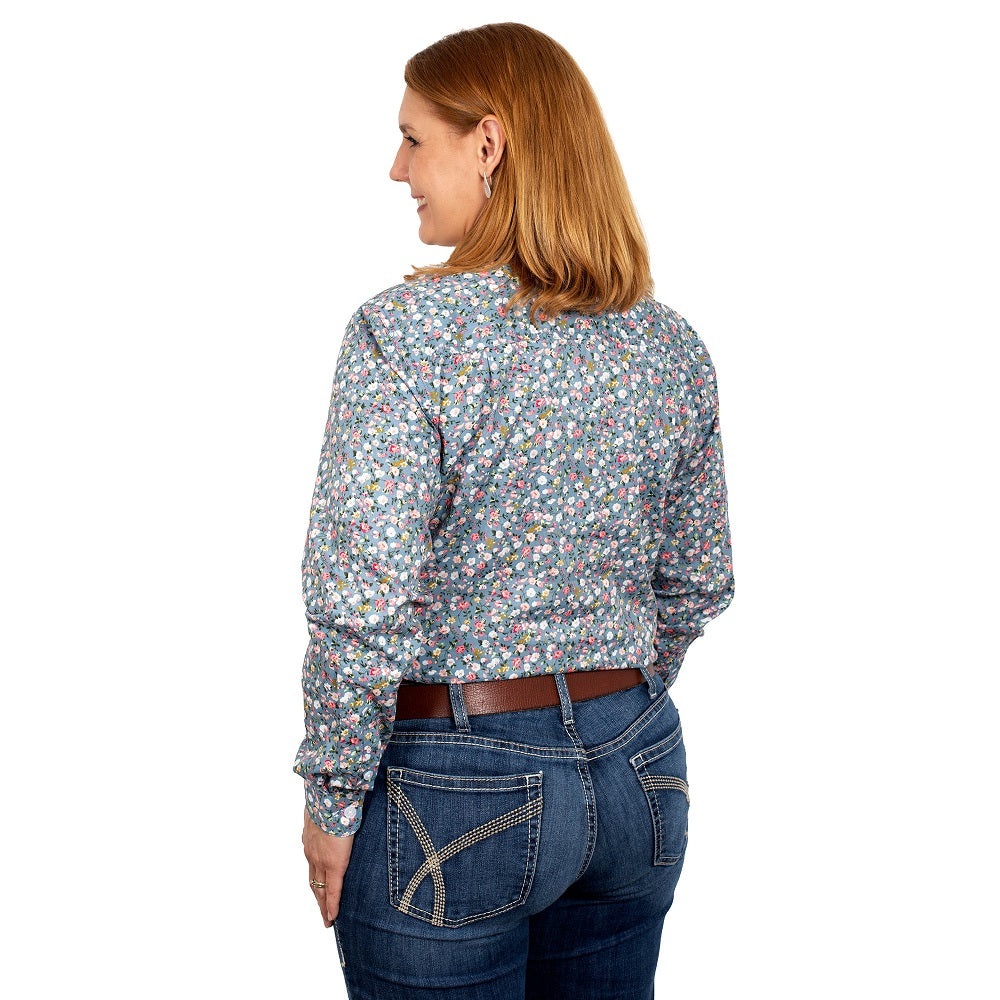 Just Country Womens Georgie Shirt | Half Button | Denim Mini Peonies