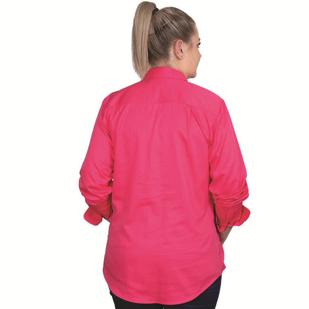 Just Country Womens Workshirt | Half Button | Hot Pink / Navy Meadow Flower