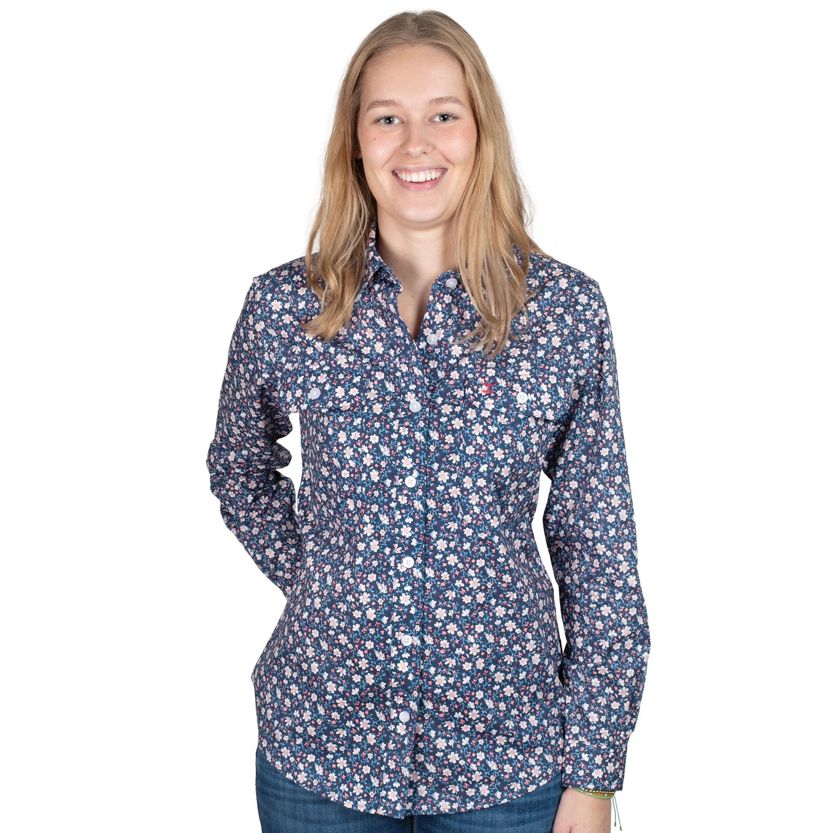 Just Country Womens Abbey Workshirt | Full Button | Navy Daisy