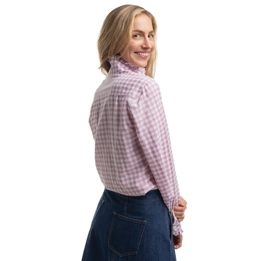 JUST COUNTRY WOMENS ABBEY WORKSHIRT | FRILLS | BERRY/WHITE
