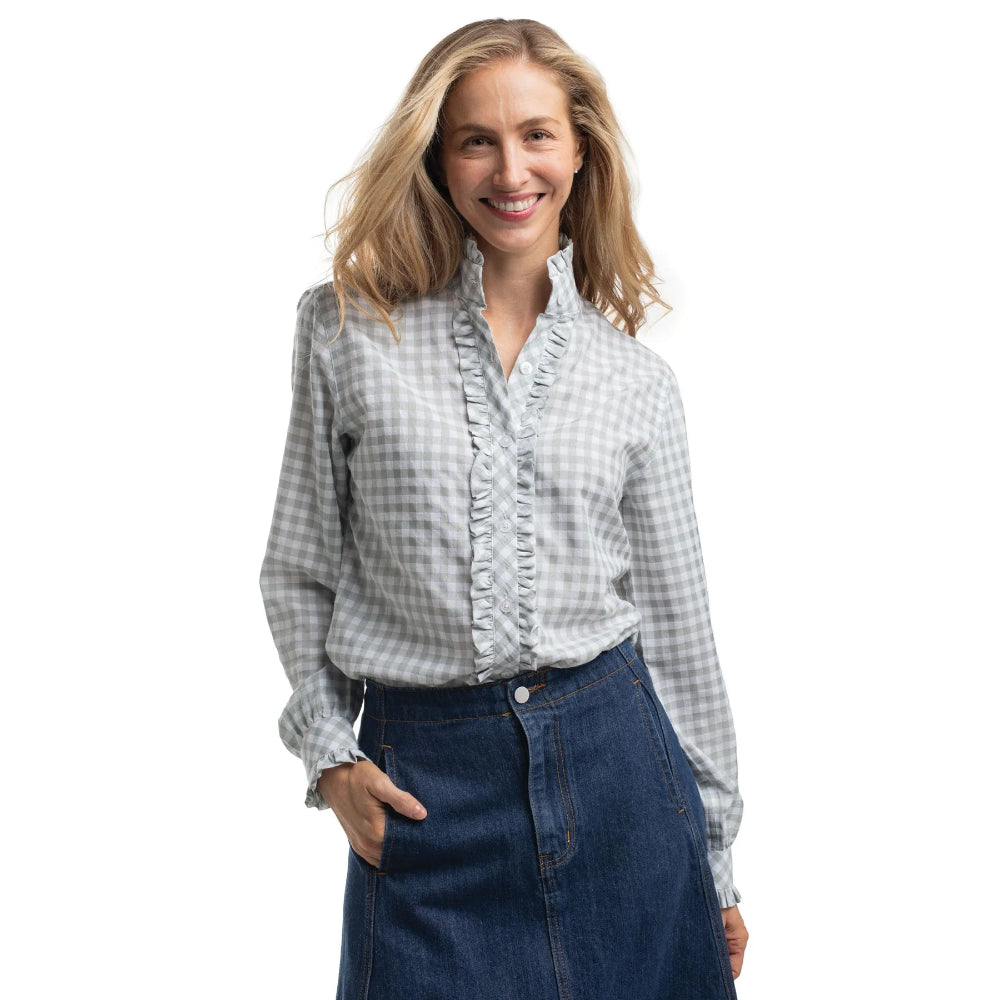 JUST COUNTRY WOMENS ABBEY WORKSHIRT | FRILLS | SAGE/WHITE