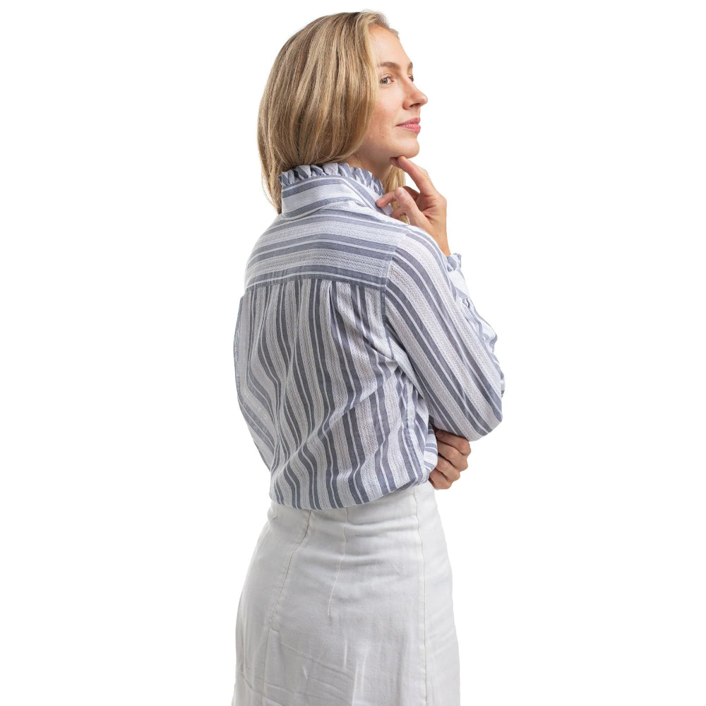 Just Country Womens Abbey Workshirt | Full Button | Indigo Blue / White Lace