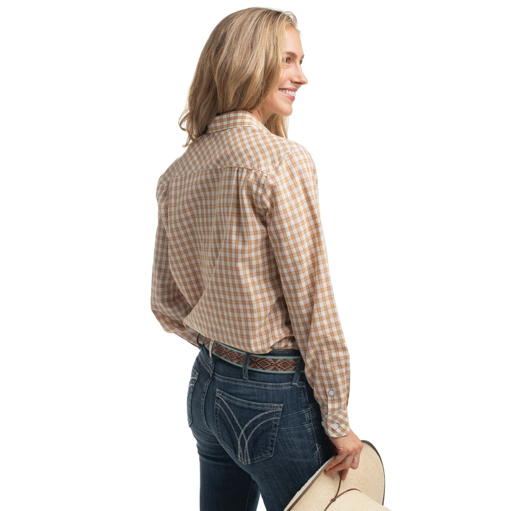 Just Country Womens Abbey Workshirt | Full Button | Mustard / White Check