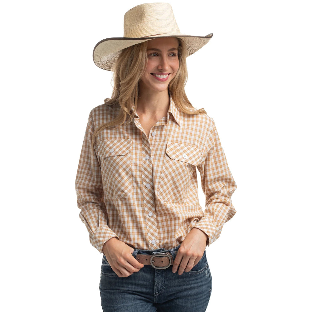 Just Country Womens Abbey Workshirt | Full Button | Mustard / White Check