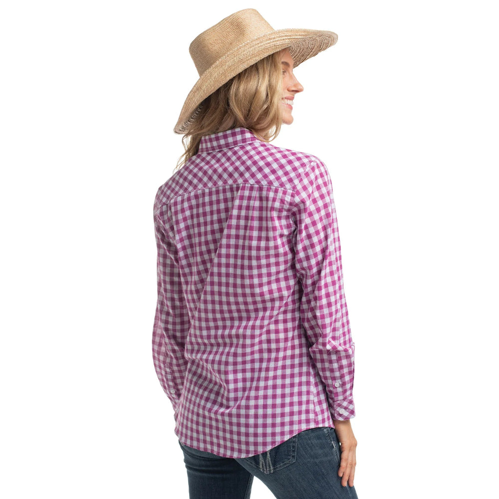 Just Country Womens Abbey Workshirt | Full Button | Magenta / White Check