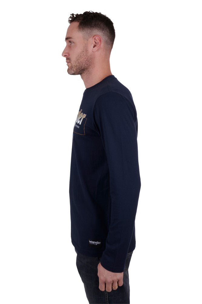 Wrangler Mens T-Shirt | Gallagher | Long Sleeve | Navy