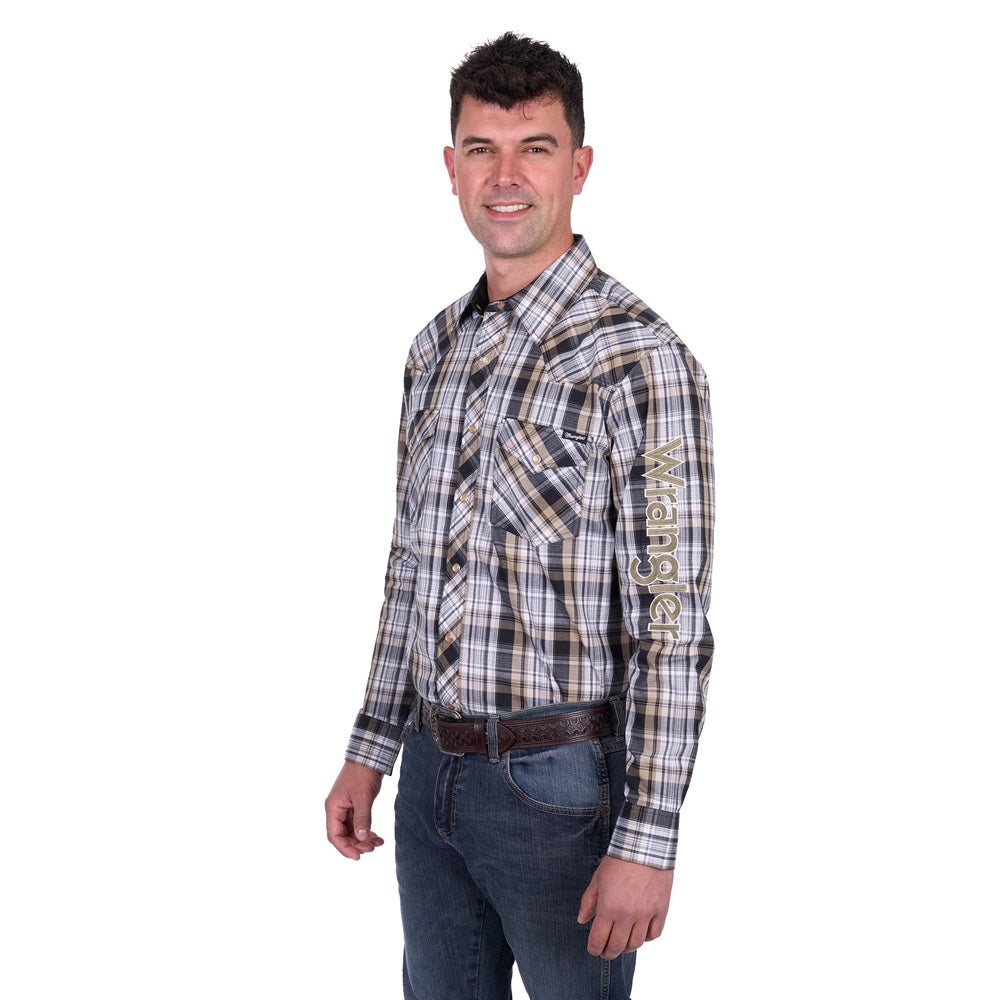 Wrangler Mens Logo Shirt | Joel | Black / Tan

