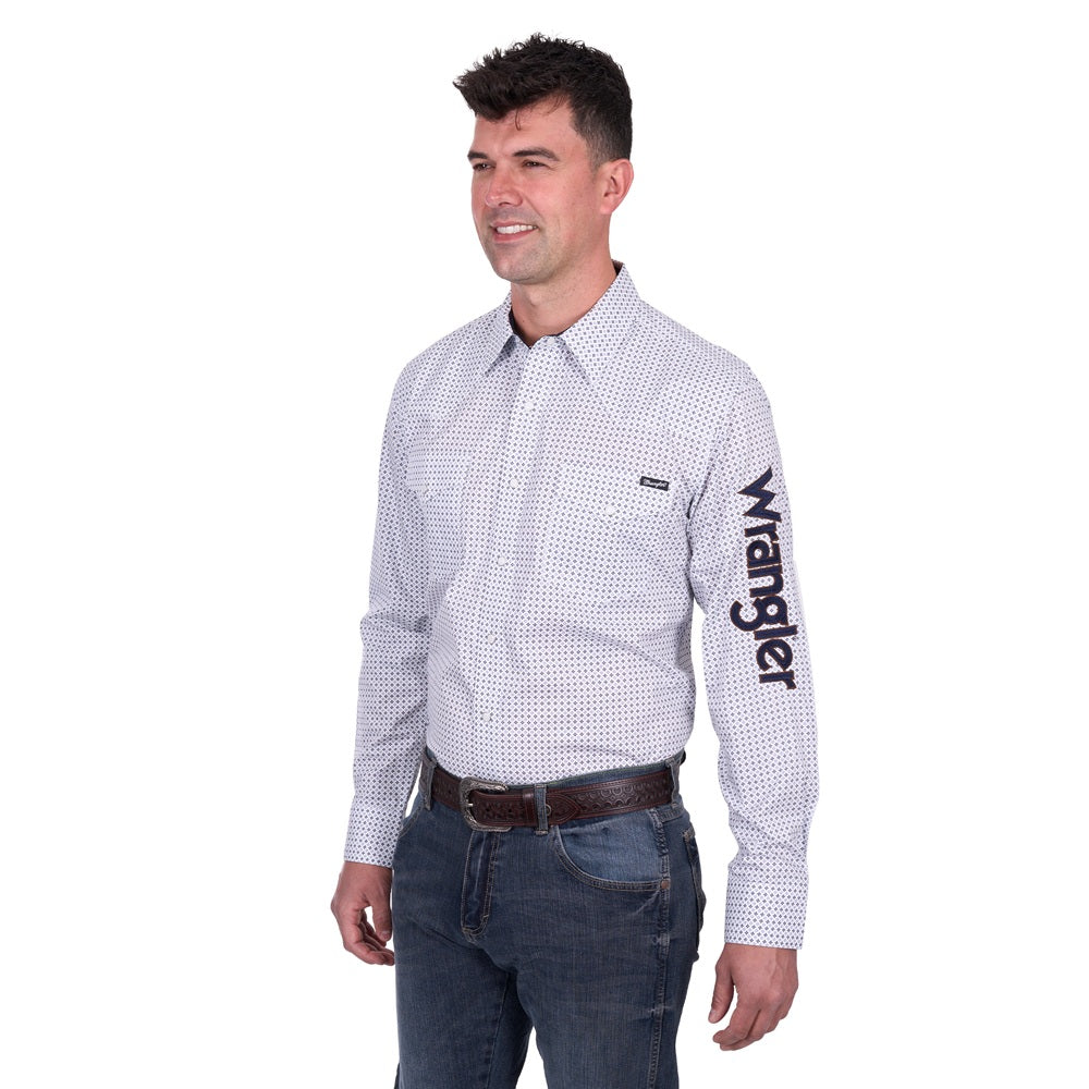 Wrangler Mens Logo Shirt | Brent | White / Navy
