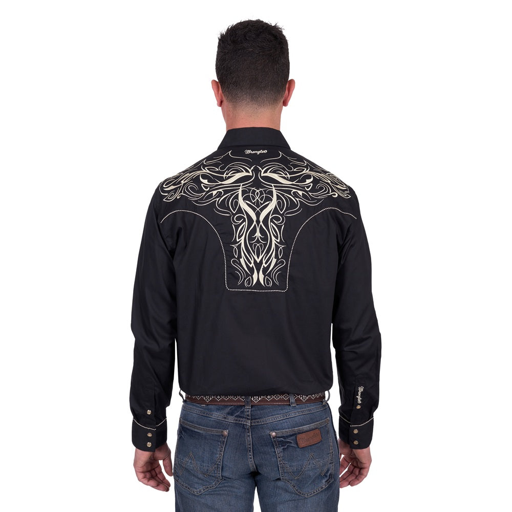 Wrangler Mens Shirt | Carols | Embroided | Black
