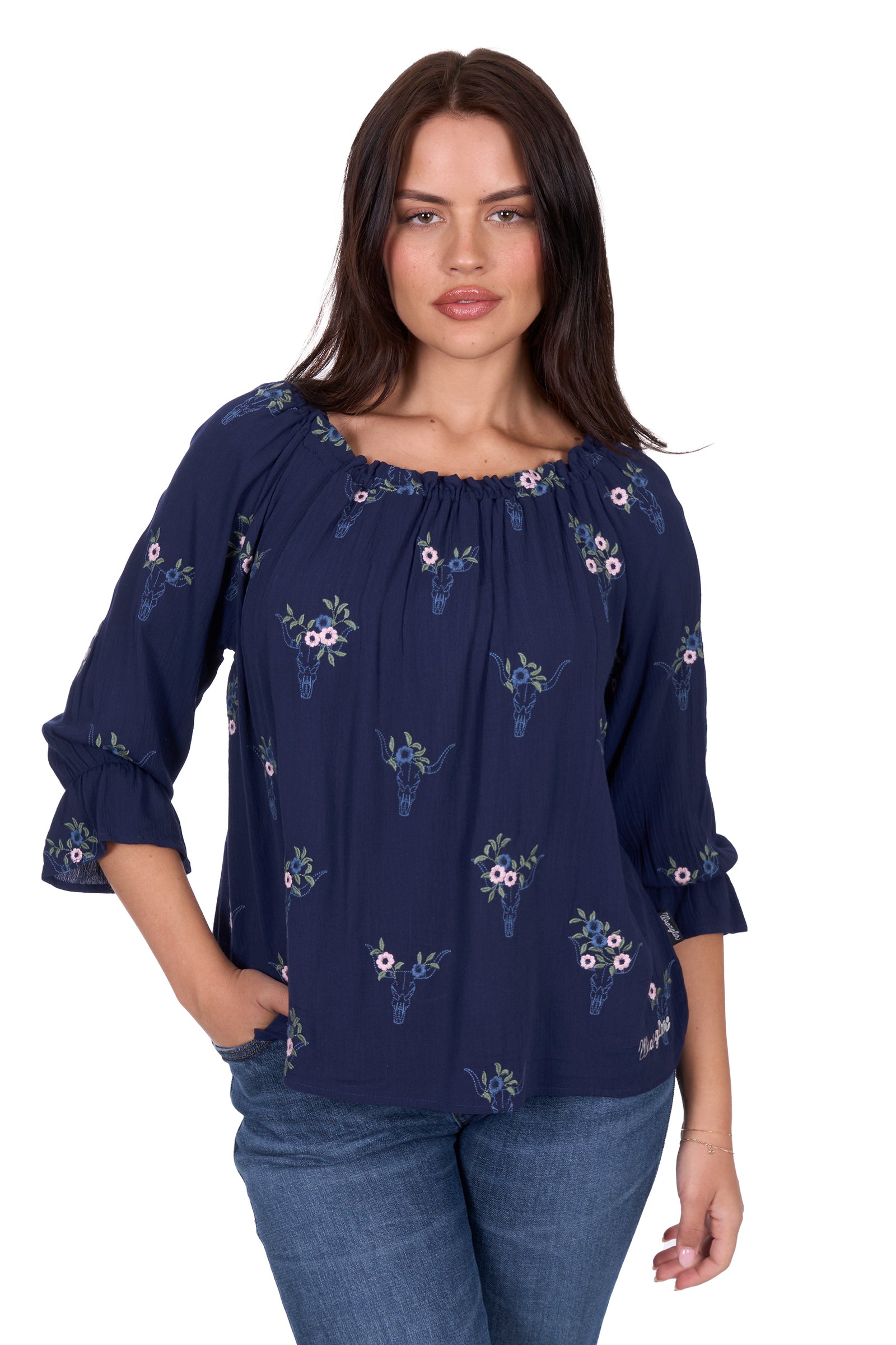 Wrangler Womens Blouse | Camilla | 3/4 Sleeve Navy