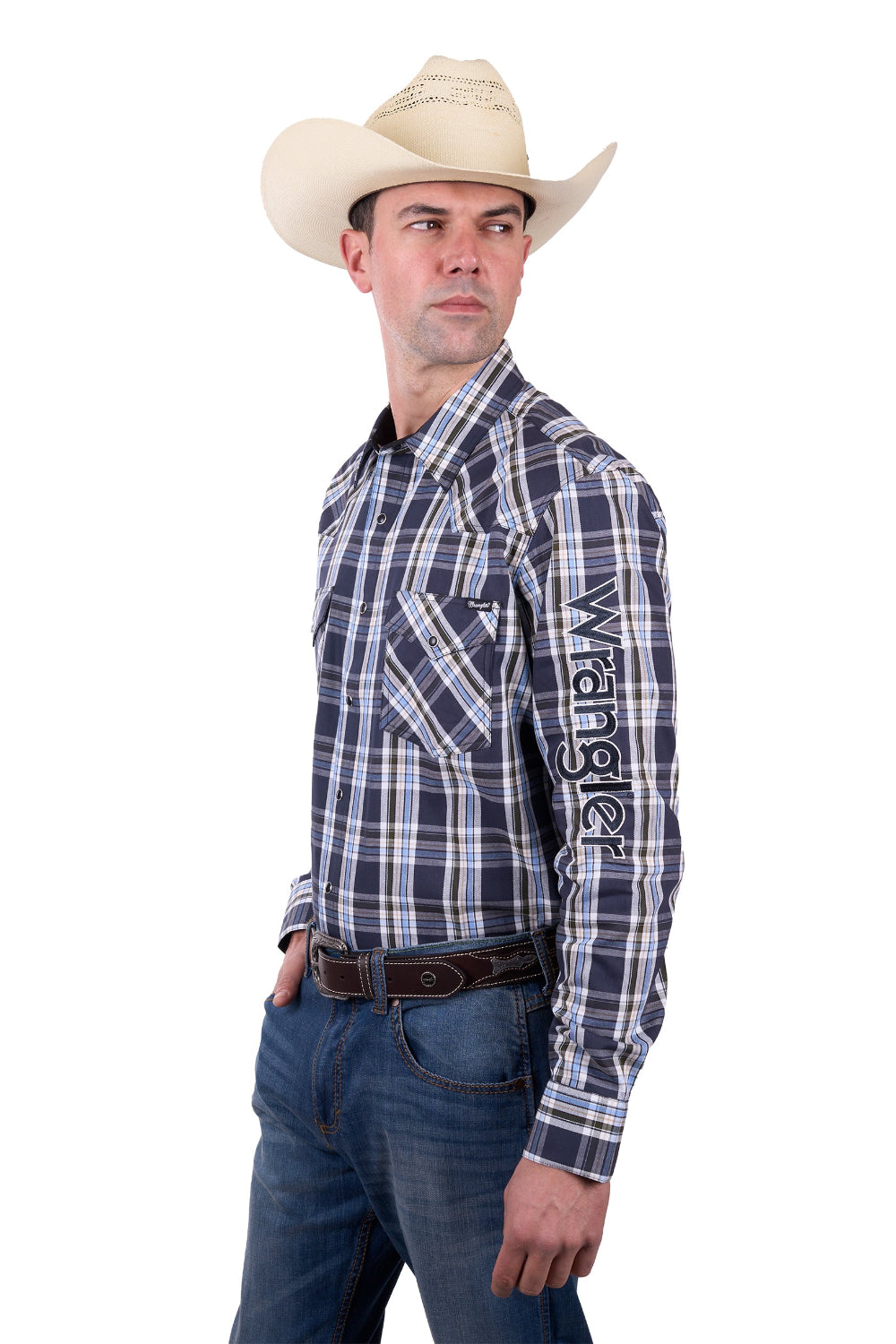 Wrangler Mens Logo Shirt | Finn | Charcoal / Blue