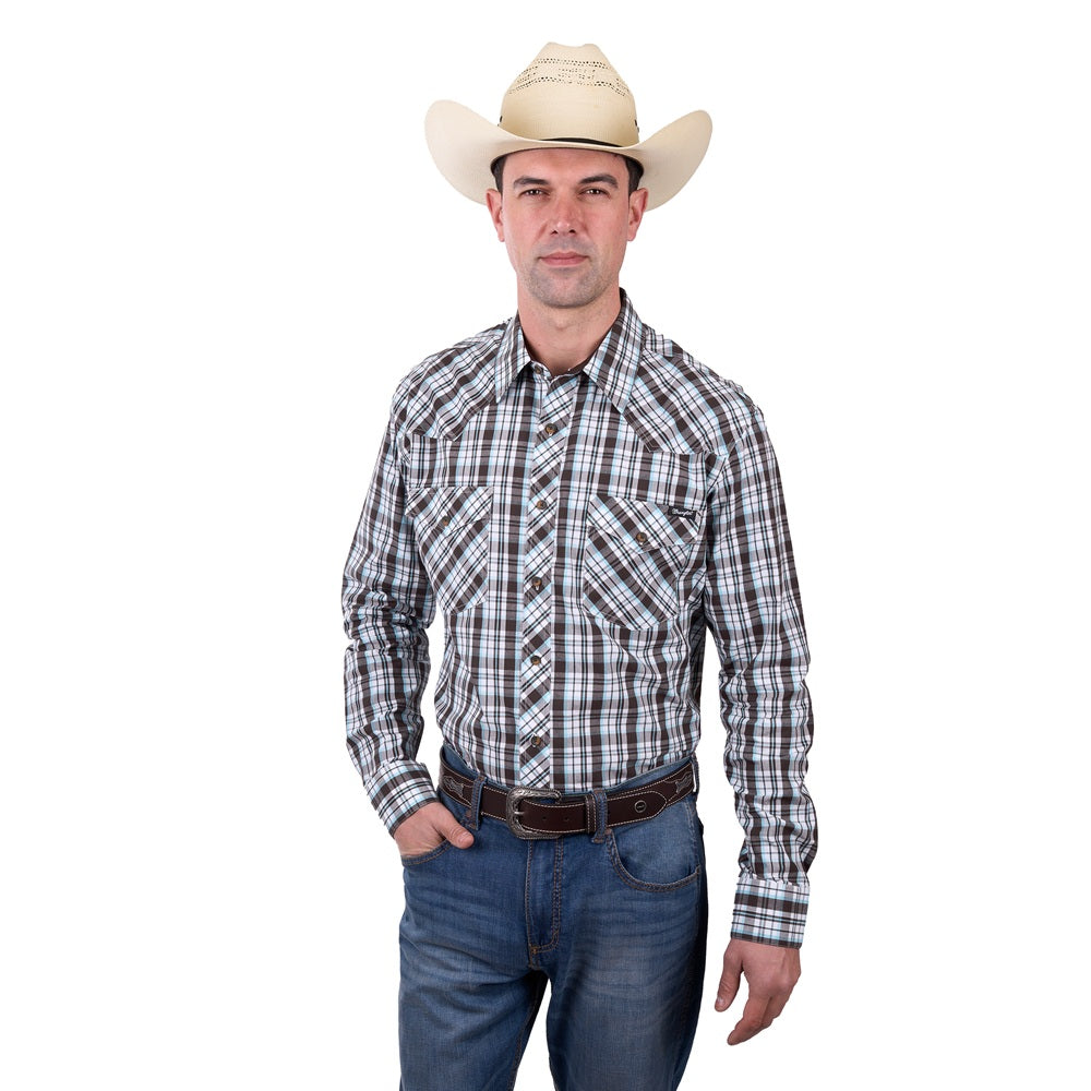 Wrangler Mens Shirt | Beau | Dark Tan / Blue
