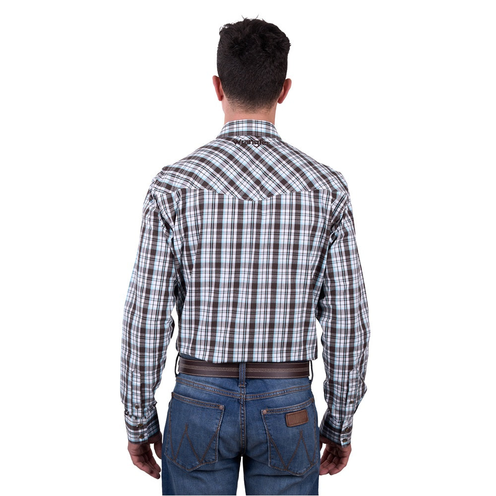 Wrangler Mens Shirt | Beau | Dark Tan / Blue