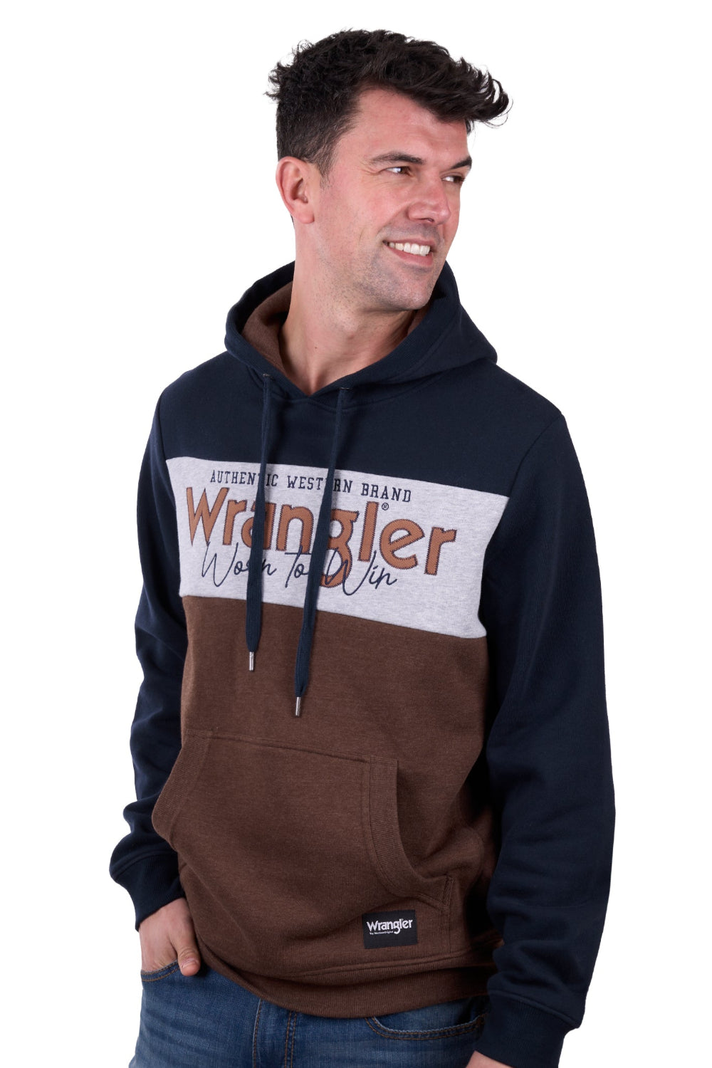 Wrangler Mens Hoodie | Paul | Navy / Dark Tan
