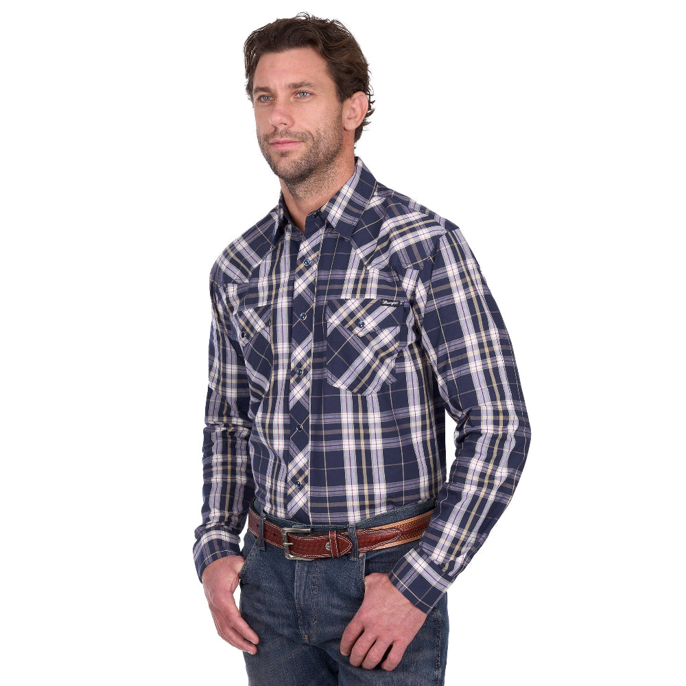Wrangler Mens Shirt | Luke | Navy / Tan
