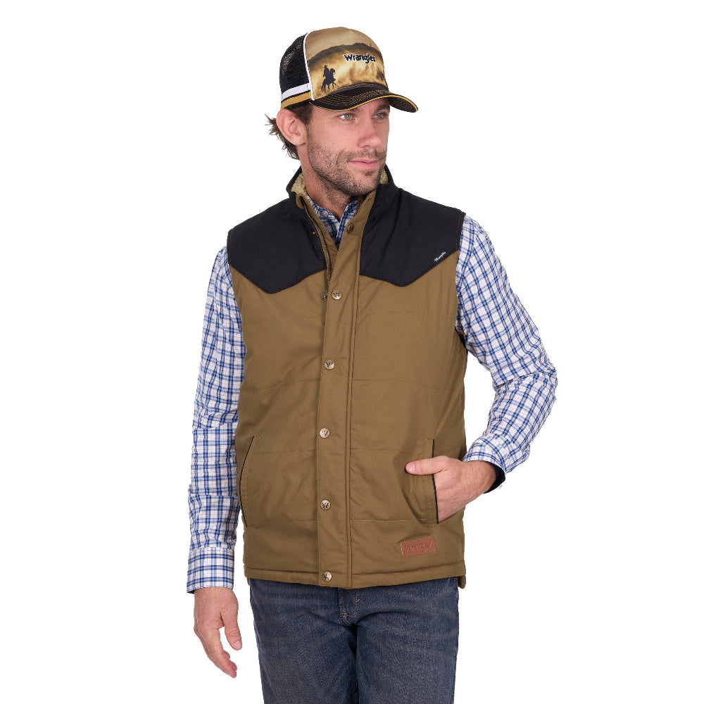 Wrangler Mens Vest | Ruben | Dark Tan / Black