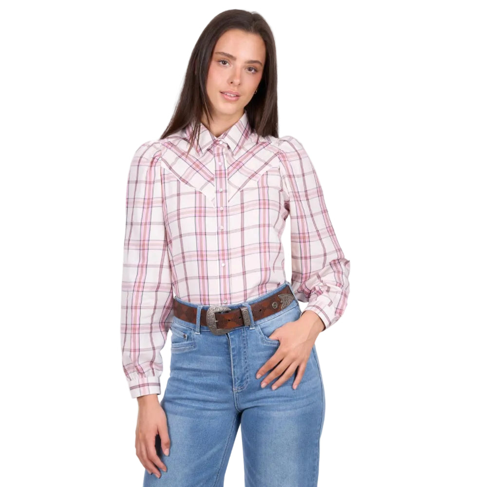 Wrangler Womens Shirt | Henley | Ivory / Pink