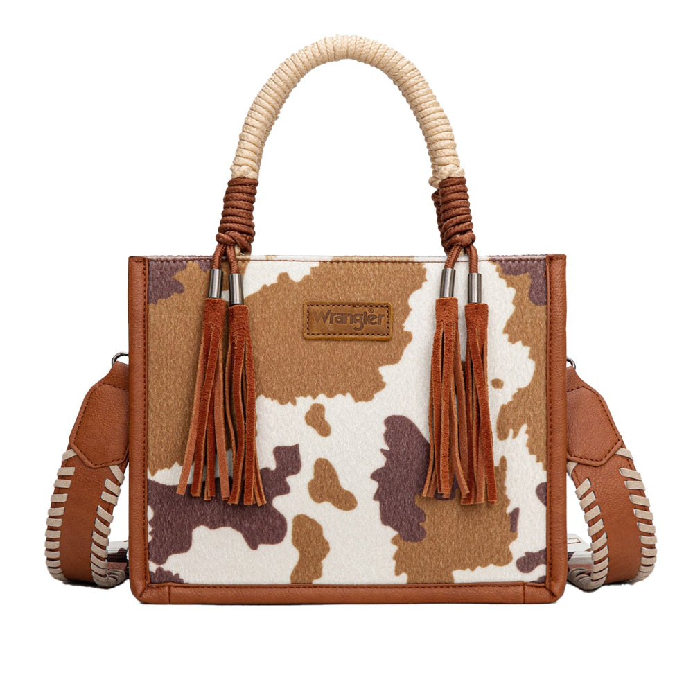 Wrangler Crossbody Bag | Cow Print Tassel | Tan