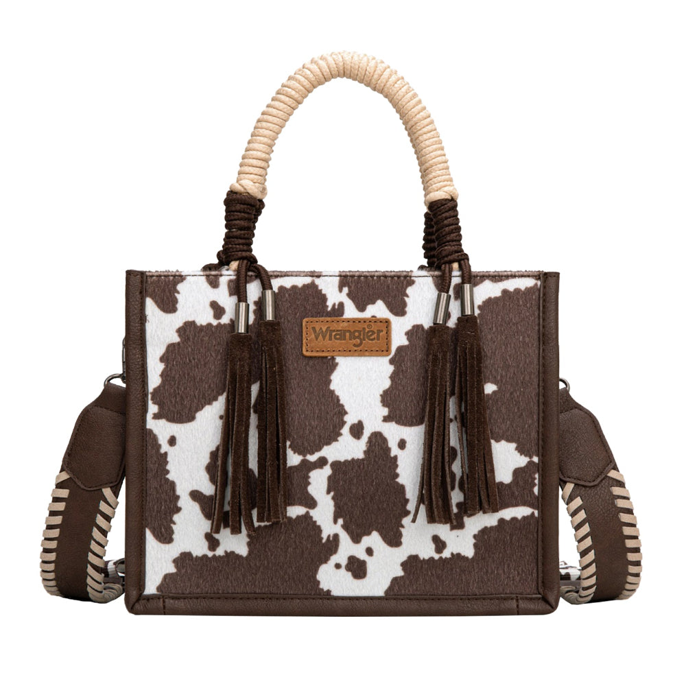 Wrangler Crossbody Bag | Cow Print Tassel | Chocolate