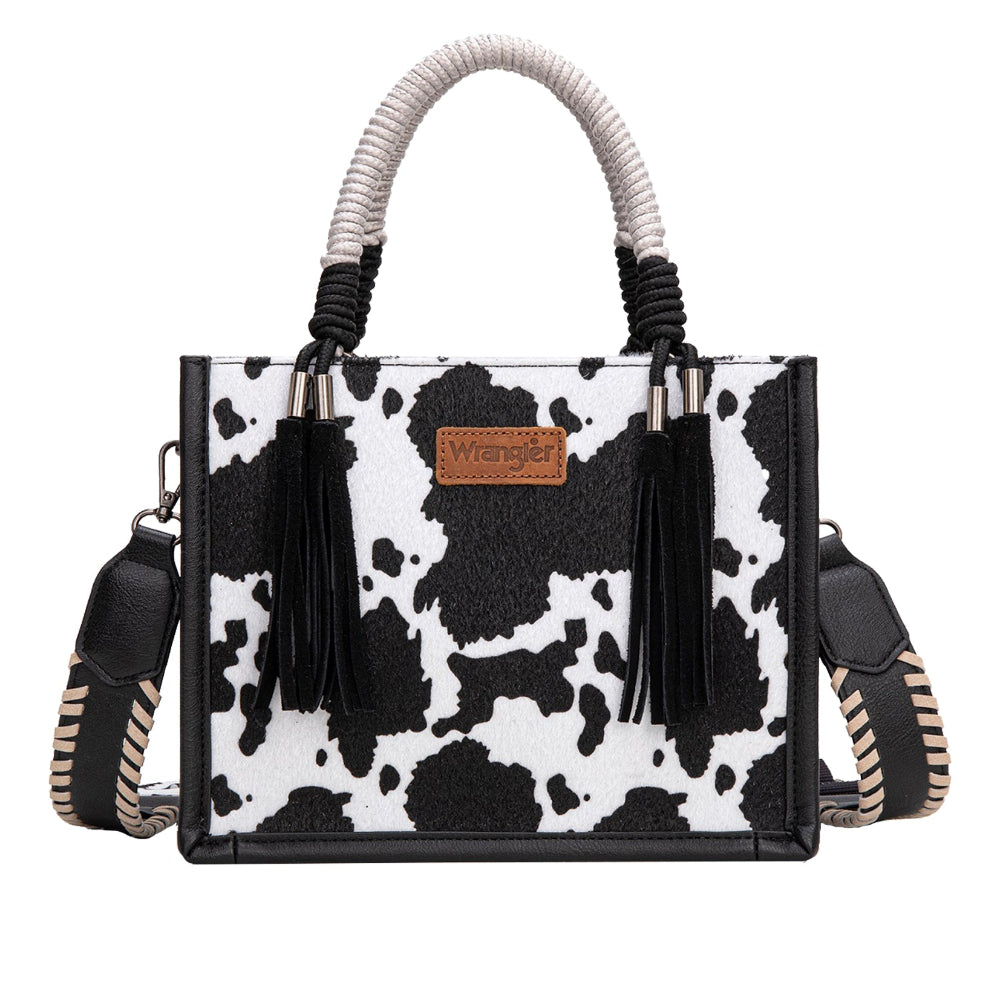 Wrangler Crossbody Bag | Cow Print Tassel | Black