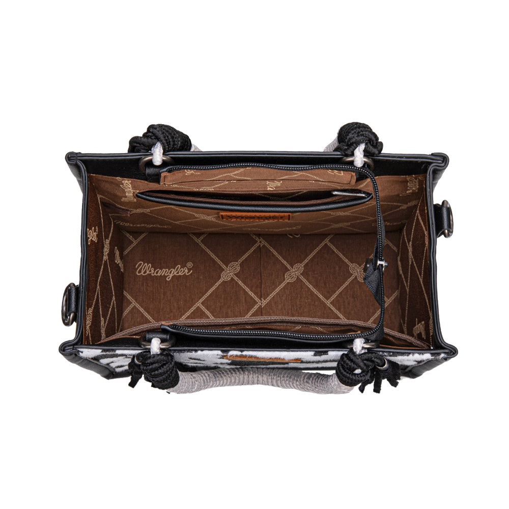Wrangler Crossbody Bag | Cow Print Tassel | Black