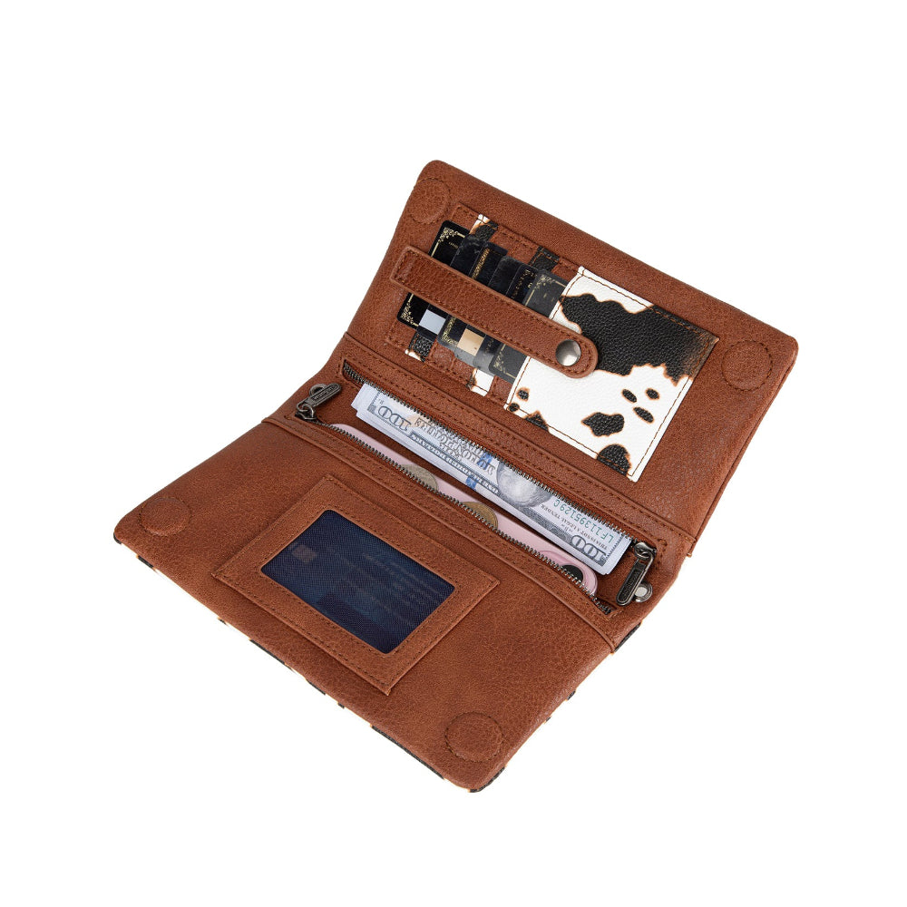 Wrangler Wallet Bag | Crossbody | Tan Cow Print