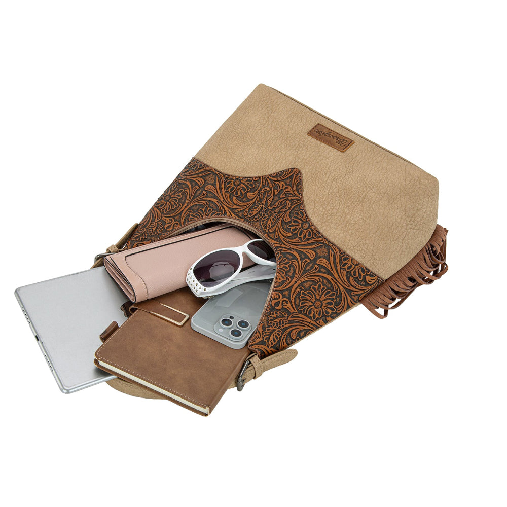 Wrangler Shoulder Bag | Tooled Fringe | Camel / Tan