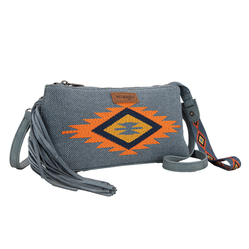 Wrangler Wristlet | Embroidered Aztec Fringe | Blue