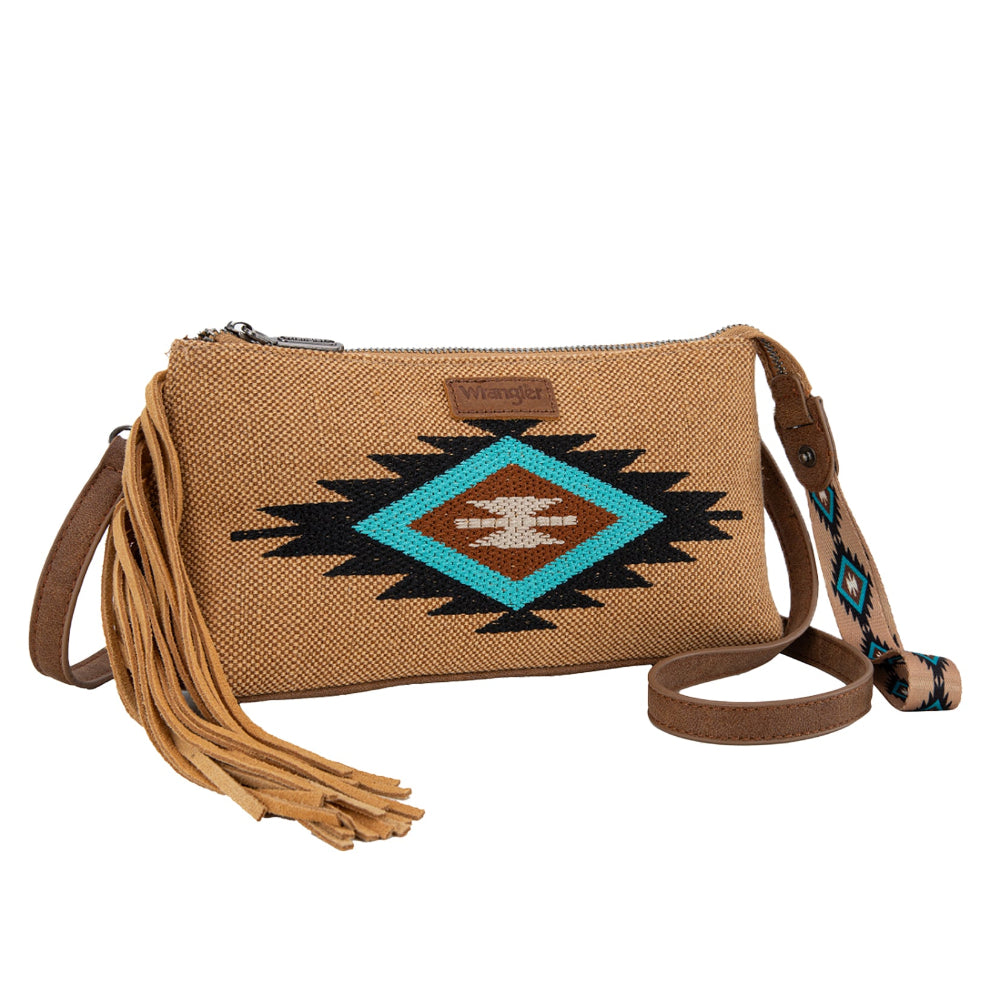 Wrangler Wristlet | Embroidered Aztec Fringe | Tan