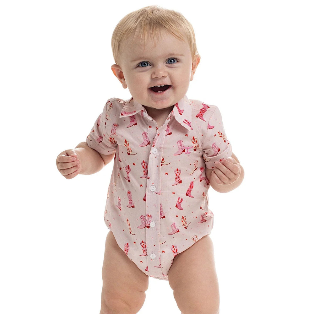 Just Country Infant Frankie Jumpsuit | Full Button | Baby Pink Boots