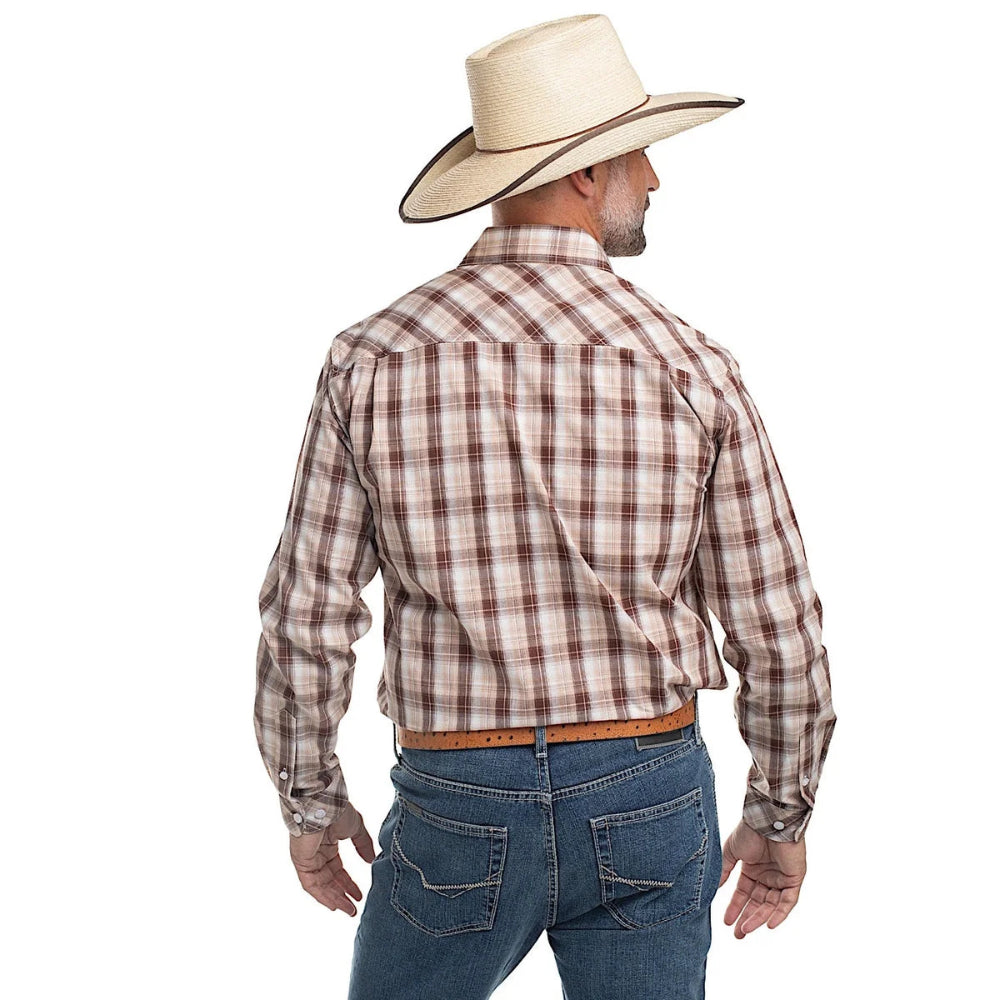 Just Country Mens Austin Workshirt | Full Button | Tan / Chocolate / White Plaid