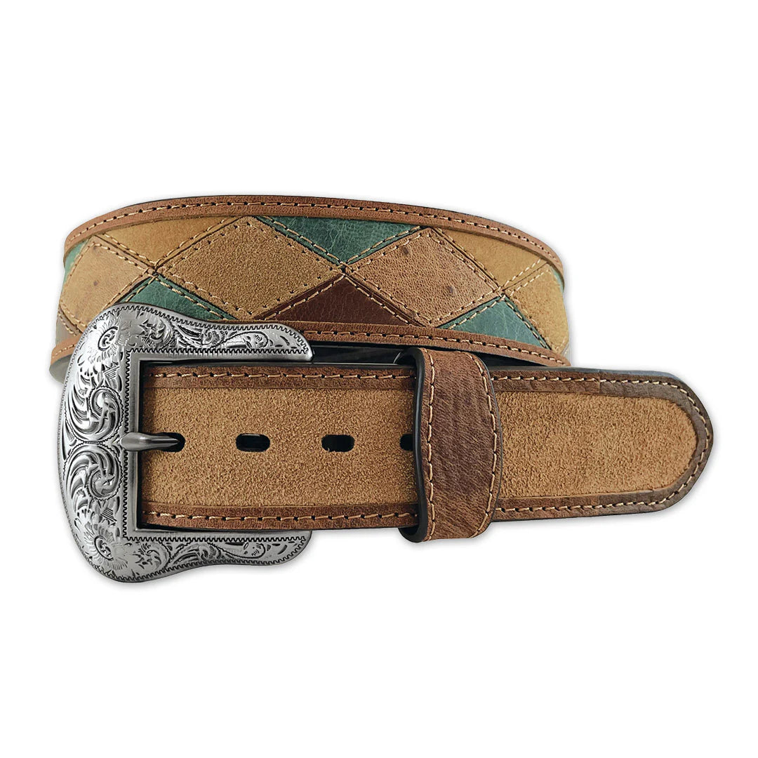 Roper Mens Belt | Crazyhorse Leather | Multicolour Patchwork / Tan