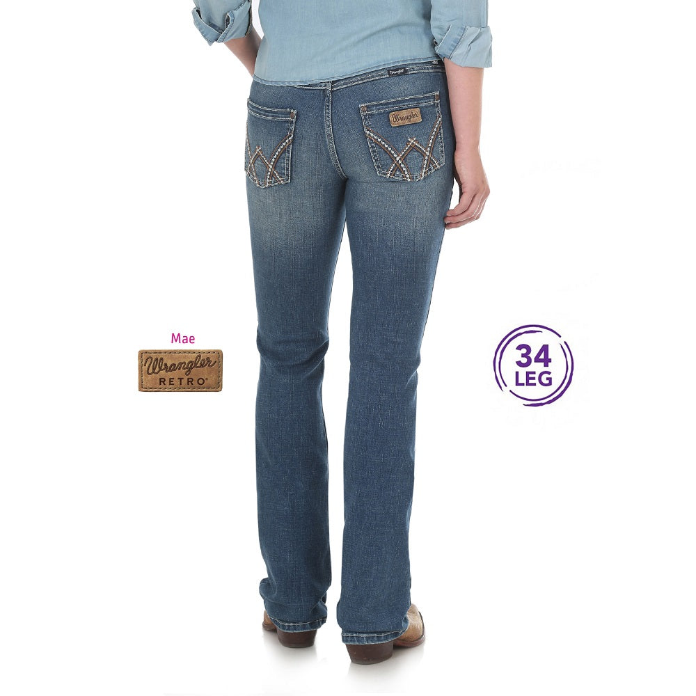 Wrangler Womens Retro Mae Mid Rise Bootcut Indigo 34 Leg