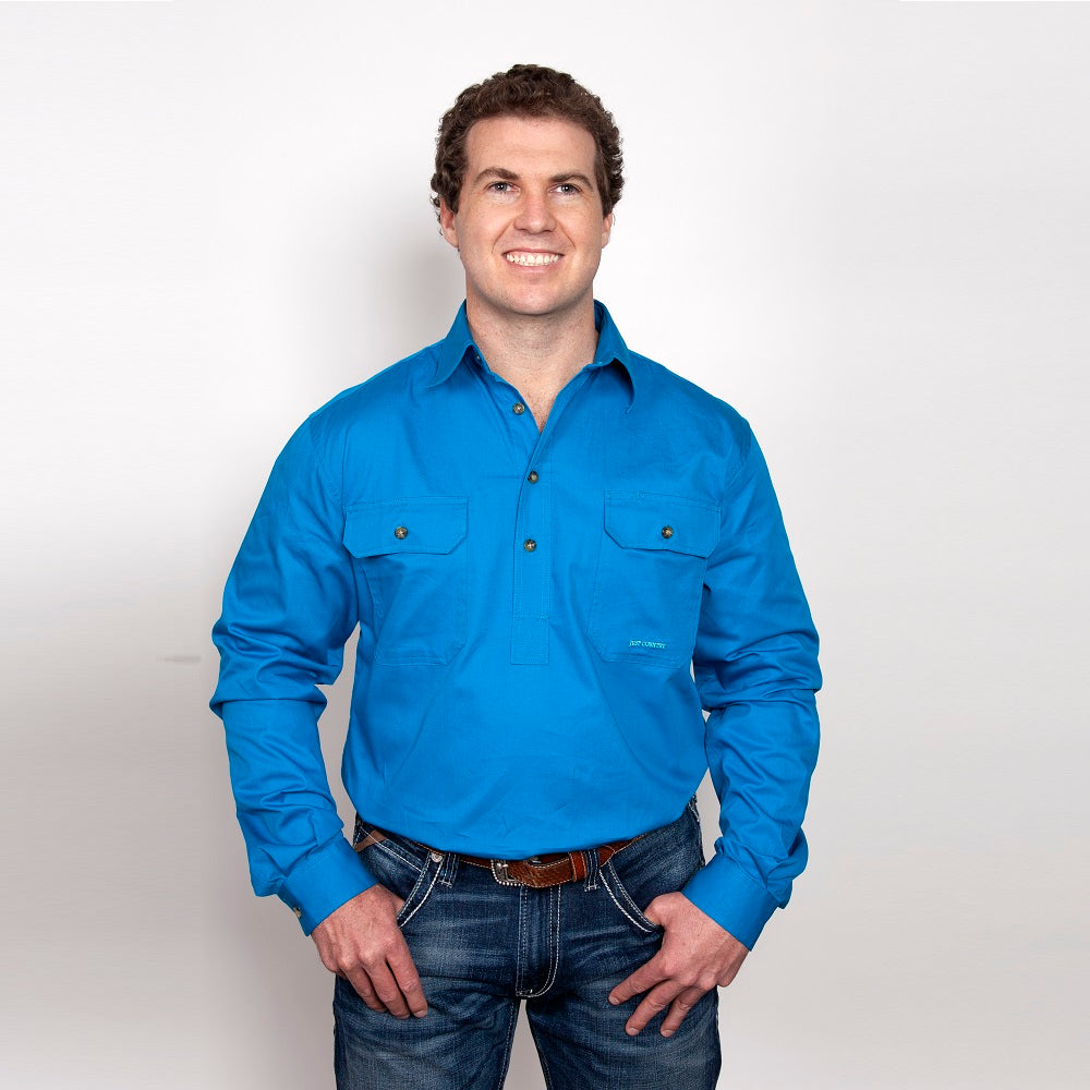 Just Country Mens Cameron Shirt | Half Button | Blue Jewel