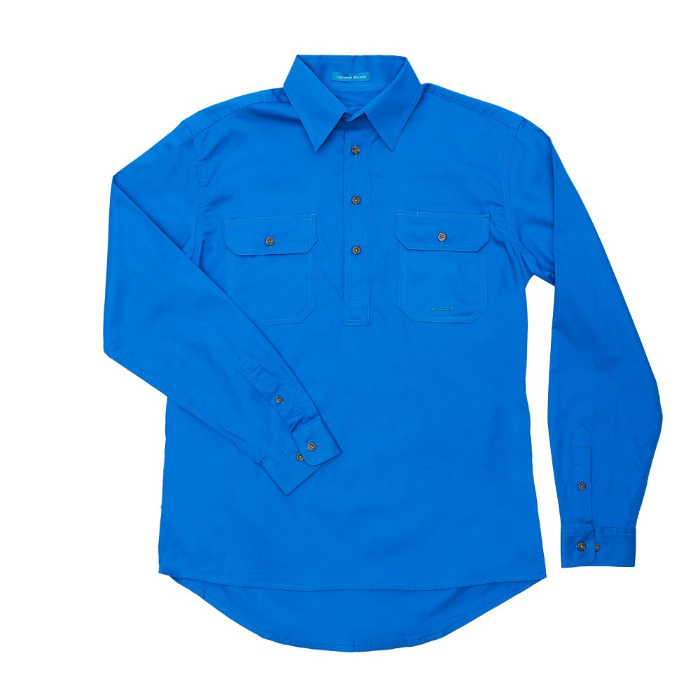 Just Country Mens Cameron Shirt | Half Button | Blue Jewel